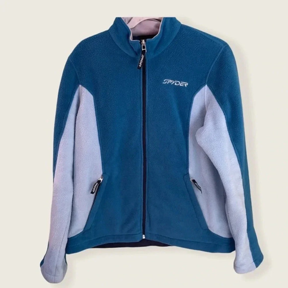 Spyder Teal Light Blue Cozy Fleece Zip-up Ski Snow Winter Jacket X Large - Picture 1 of 11